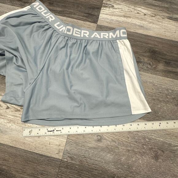 NWT Under Armour Play Up Side Stripe Slate Blue White Women 2X Plus Loose Shorts - Picture 11 of 11